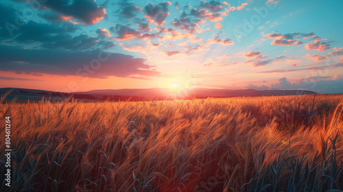 A field of tall grass with a beautiful sunset in the background © ART IS AN EXPLOSION.