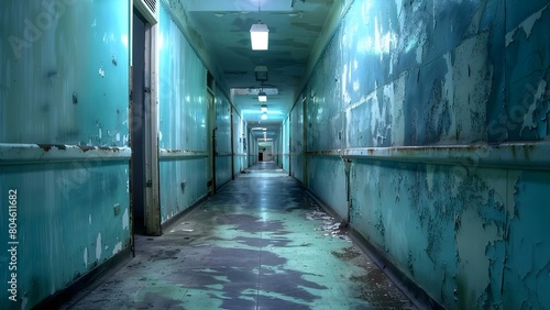 Memories of the Past: An Eerie Hallway in an Abandoned Mental Hospital. Concept Photography, Abandoned Places, Eerie Atmosphere, Urban Exploration, Haunting Beauty