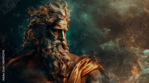 Creative representation of the greatest ancient greek mythology greek god of olympus, titan, classics, wallpaper backdrop: divine and mythical figures in an artistic and classical © vannet
