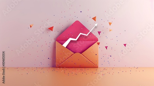 Clean design of an email envelope opening to reveal a rising graph, illustrating successful email marketing campaigns photo