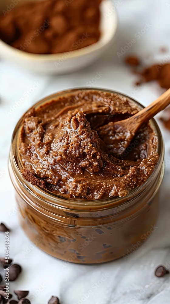 Homemade Chocolate Almond Butter in Glass Jar Homemade Chocolate Almond Butter in Glass Jar