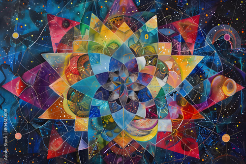 Colorful sacred geometry background based on plant fractals