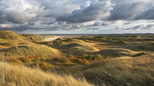 Grey dunes in the fall time. Curonian Spit, Lithuania. AI generated photo