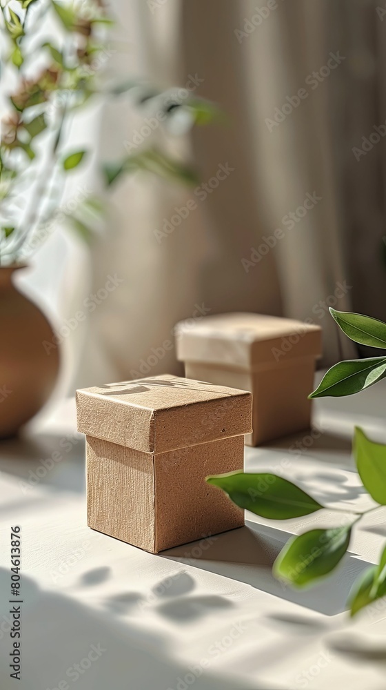 Eco-Friendly Packaging Box on Bright Table Eco-Friendly Packaging Box on Bright Table