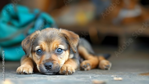 Stray Puppy Seeks Shelter and Care on the Streets. Concept Stray Animals, Animal Welfare, Pet Rescue, Compassionate Care, Community Support
