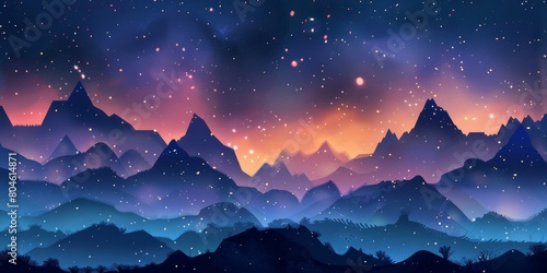 Whimsical Starry Night Sky Watercolor Illustration Generative AI