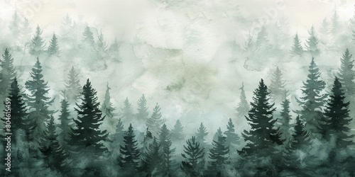 Rugged Watercolor Forest Silhouette Background Generative AI