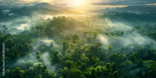 Vibrant Jungle Landscape at Dawn Generative AI