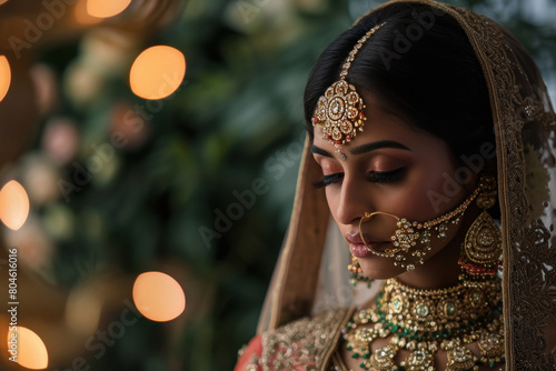 indian bride posing in traditional lehenga and jewelry photo