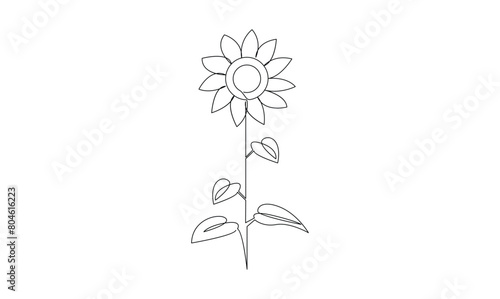 Vector continuous one simple single abstract line drawing of sun flower isolated on white background