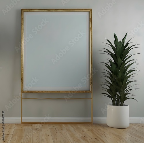 mockup illustration of a spacious and bright office entrance with a large empty frame to place your brand  logo  illustration  drawing or photograph.