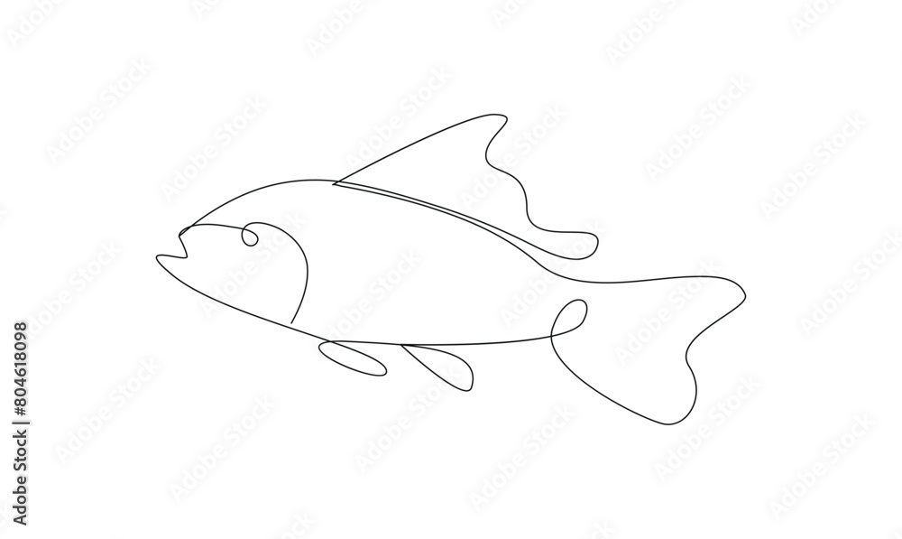 Fototapeta premium Vector continuous one simple single abstract line drawing of Fish isolated on white background