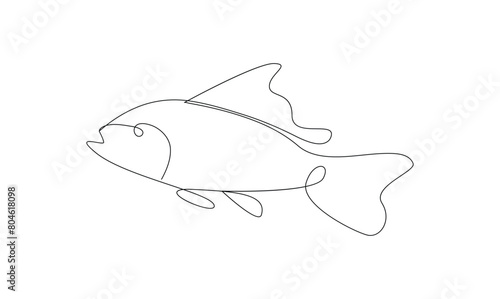 Vector continuous one simple single abstract line drawing of Fish isolated on white background