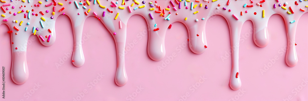 Pink icing sauce dripping down with colorful sprinkles Pink icing sauce dripping down with colorful sprinkles