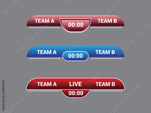 Sport Lower Thirds Template for Scoreboard Broadcast. Set lower thirds for banner Bars.