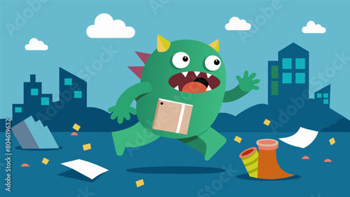 As it moves through the streets the monster leaves behind a trail of discarded articles each one filled with lies and halftruths..