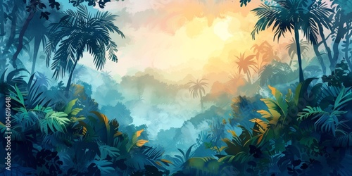 Vibrant Morning Rainforest Scene Generative AI