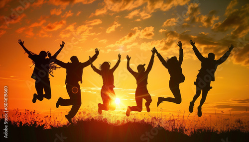 Silhouette of group of successful happy people jumping © WD Stockphotos