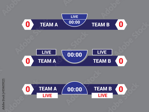 Sport Lower Thirds Template for Scoreboard Broadcast. Set lower thirds for banner Bars.