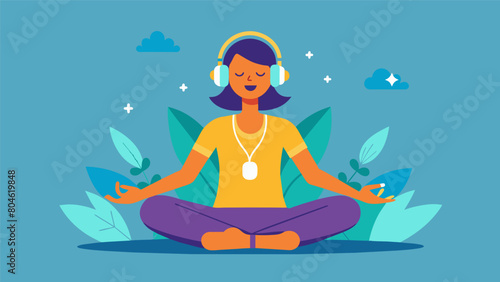 With headphones on each yogi tunes out the outside world and tunes into their own inner peace in the blissful silence of quiet disco yoga.. Vector illustration