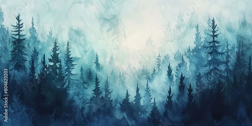 Mystical Pine Tree Forest with Foggy Background Generative AI #804620203