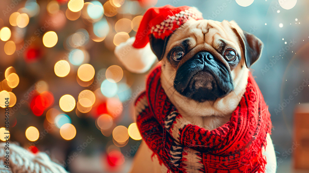 Holiday style, Pug dog, in festive attire