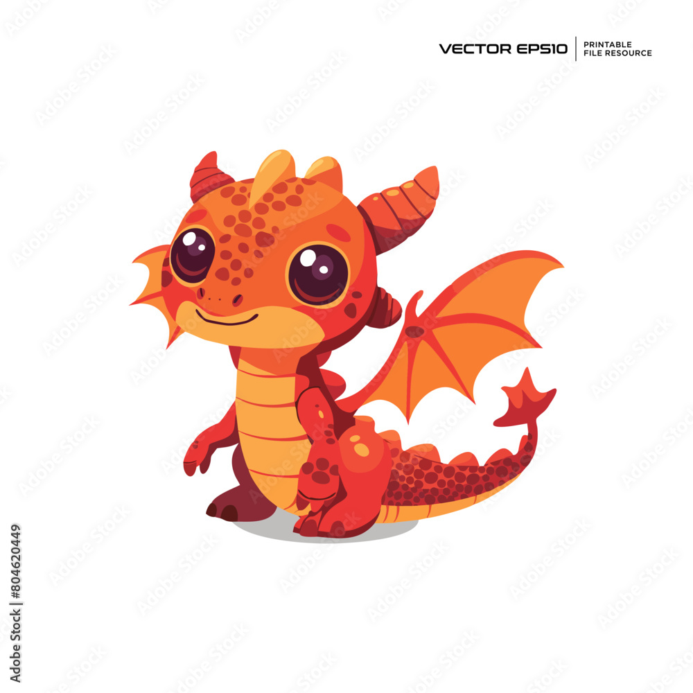Obraz premium cute baby red dragon, character, mascot, logo, design, vector, eps 10
