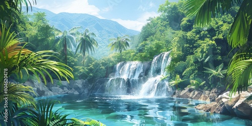 Tropical Jungle Waterfall Oasis Generative AI
