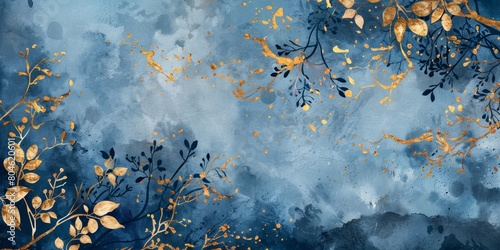 Winter Floral Background with Gold Accents Generative AI photo
