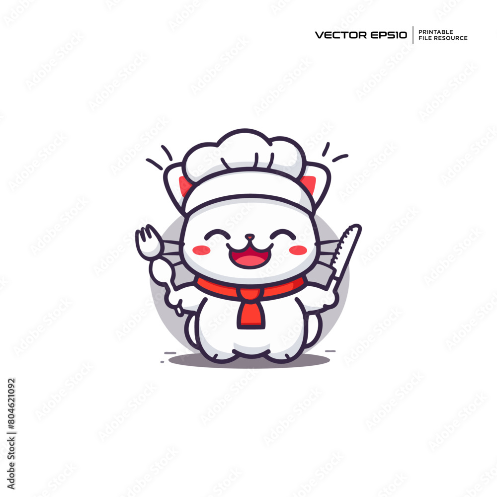 cute chef cat, character, mascot, logo, design, vector, eps 10
