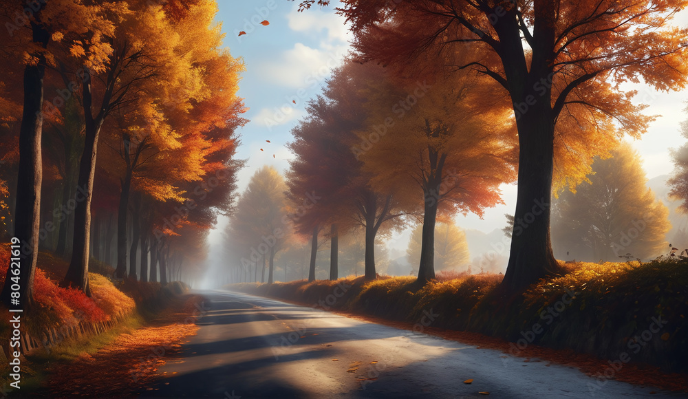 The landscape of the road stretching into the distance. The American highway. The wilderness, a rural country road. The empty road of dreams. Autumn background landscape emptiness