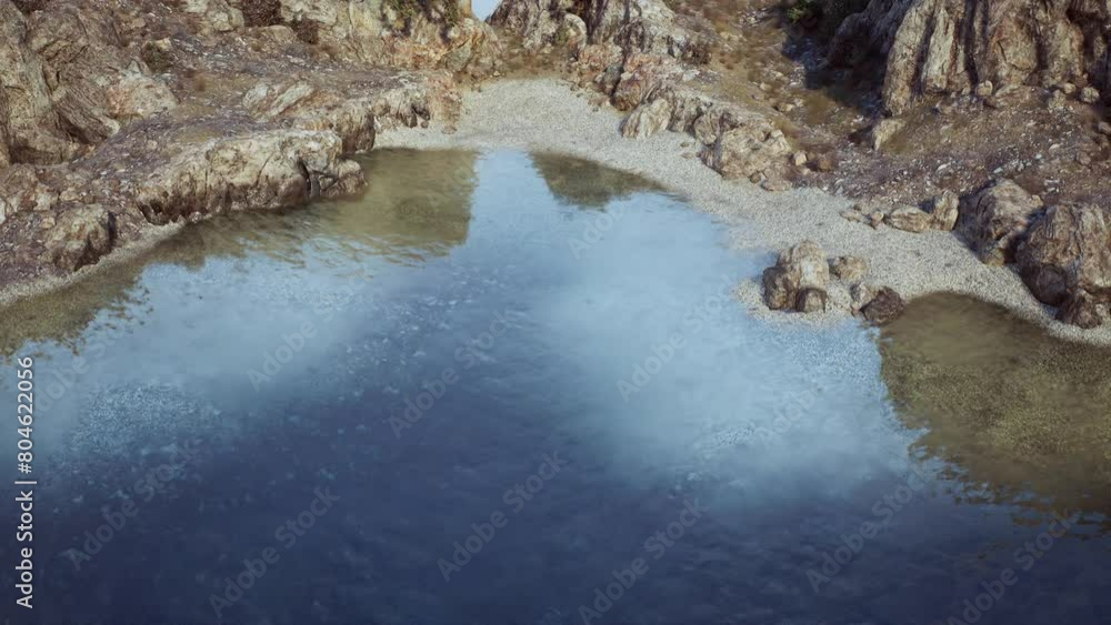 A tranquil body of water nestled amidst majestic mountains and rocky cliffs in Portugal. A tranquil body of water nestled amidst majestic mountains and rocky cliffs in Portugal.