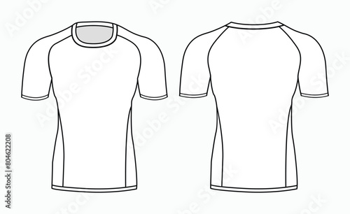 A set of technical  drawings of a men's sports sweatshirt and rash guard. Vector template of male rash guard front and back view vector design