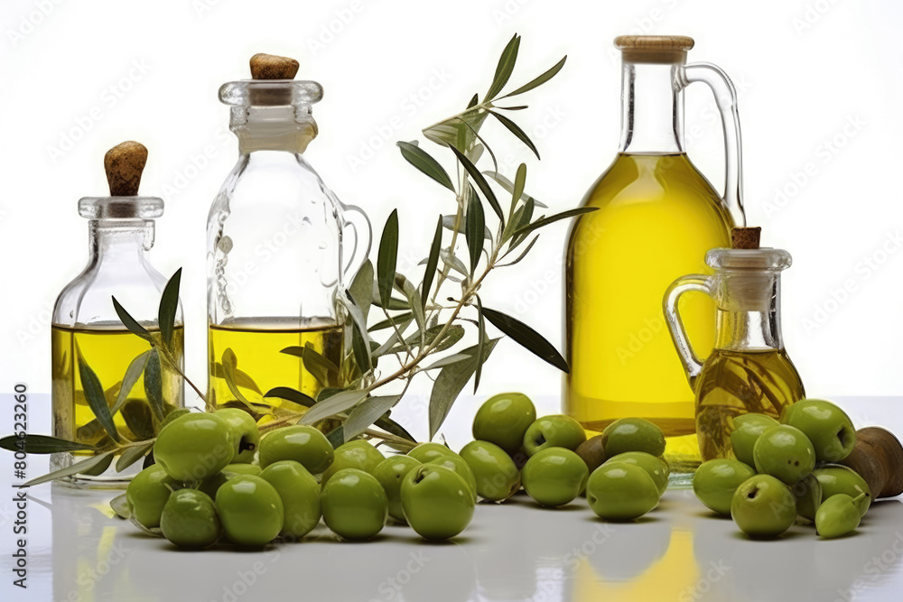 generated illustration olive oil with fresh olives and leaves generated illustration olive oil with fresh olives and leaves
