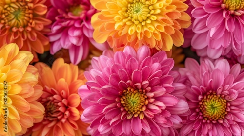 A variety of colorful chrysanthemums in full bloom