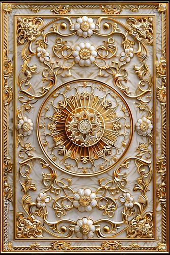 Lavish baroque, barocco ornate marble ceiling non linear reformation design. elaborate ceiling with intricate accents depicting classic elegance and architectural beauty