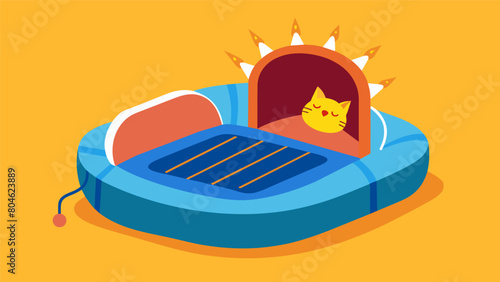 A pet bed that harnesses the power of natural thermal energy providing continuous warmth and comfort without any additional electricity.. Vector illustration