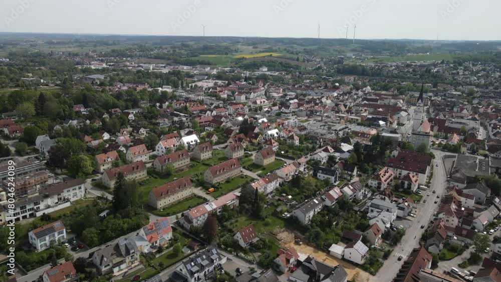 Fly over a Bavarian old city center called Pfaffenhofen Fly over a Bavarian old city center called Pfaffenhofen