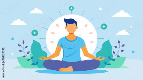 A minimalistic illustration depicts how meditation can act as a tool in managing stress and promoting overall wellbeing with words like clarity. Vector illustration