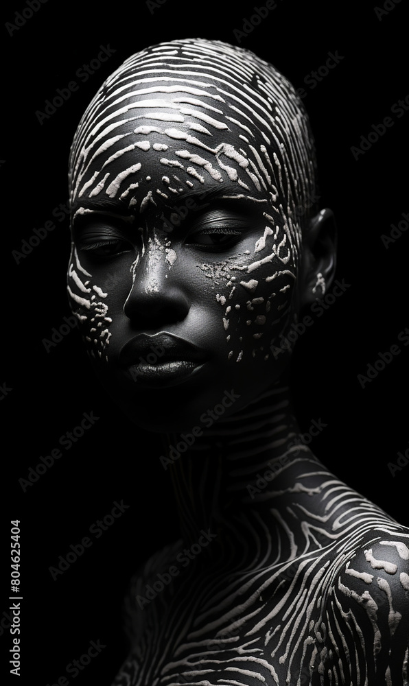 Black and white photo of a young black African woman, artistic professional portrait Black and white photo of a young black African woman, artistic professional portrait