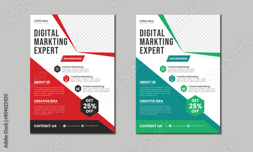 Professional premium creative modern corporate A4 Geometric shapes business flyer design template with red and green color