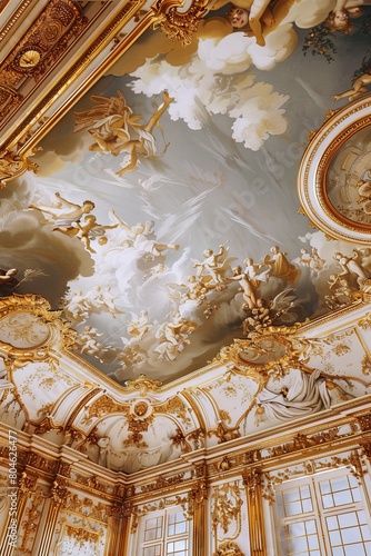 Baroque  barocco ornate marble ceiling non linear reformation design. elaborate ceiling with intricate accents depicting classic elegance and architectural beauty