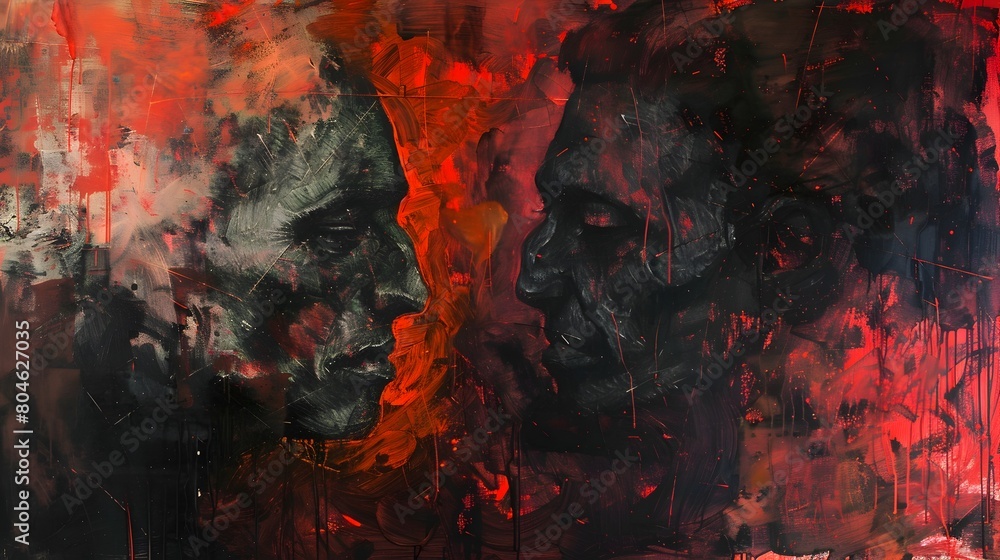 Fototapeta premium Intense Emotional Encounter of Renowned Historical Figures in Abstract Portrait Painting