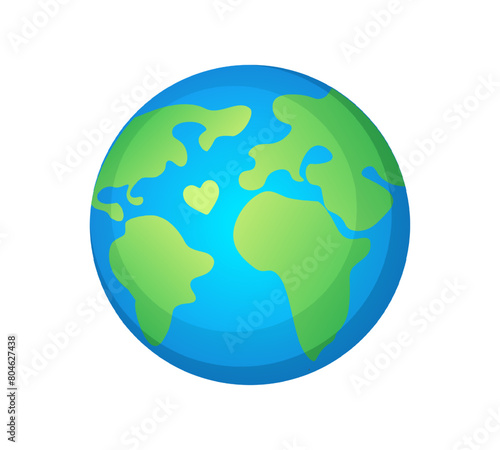 Planet Earth icon isolated on white background. Vector illustration in cartoon style. Graphic design element for Protect nature and ecology web banner, mobile apps, infographics.
