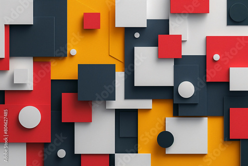 black, red and yellow squares geometric abstract background.