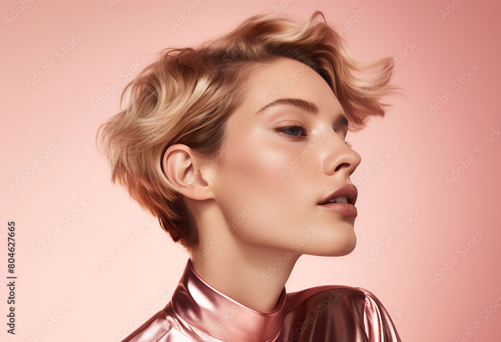 close-up photograph of a beautiful Spanish woman in her 40s, short hair away from her face, skin care editorial, close-up photograph of a beautiful Spanish woman in her 40s, short hair away from her face, skin care editorial,
