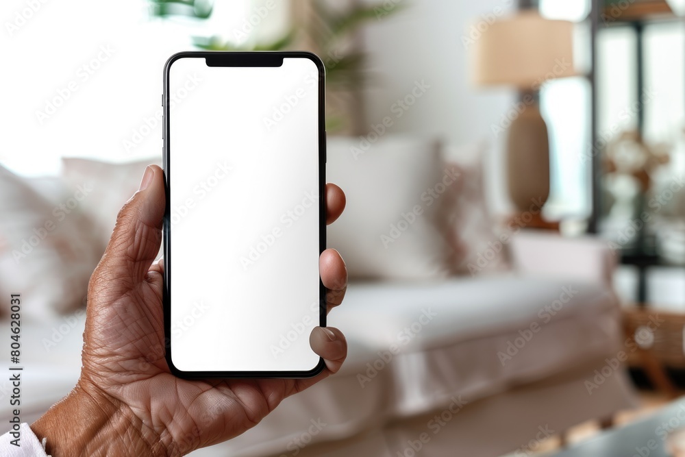 Senior man holding cell phone with mockup white blank display. Senior man holding cell phone with mockup white blank display.