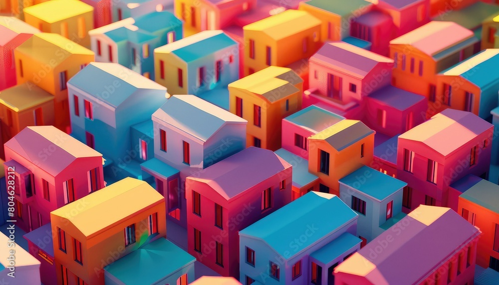 A brightly painted multicolored houses for future real estate business.