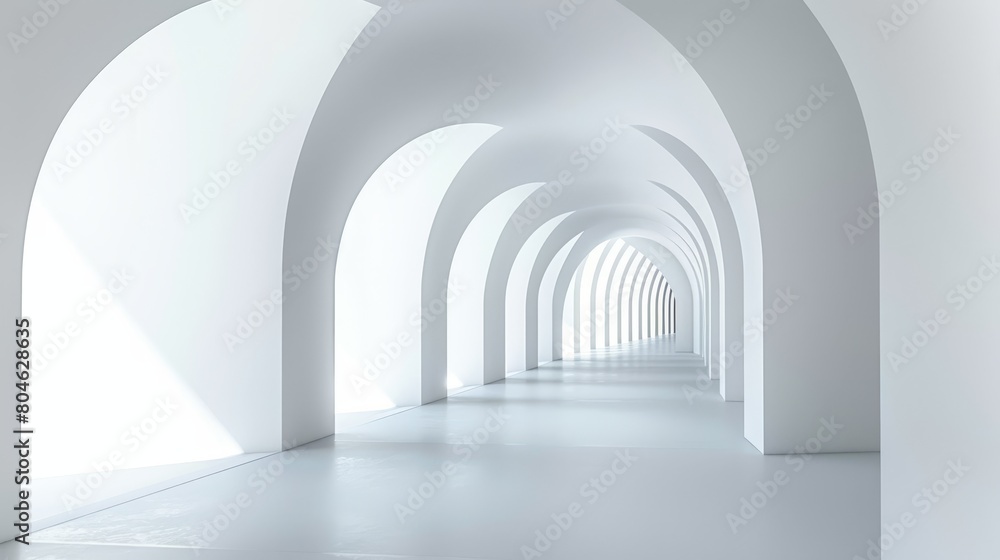 Minimalist white architecture with a series of arches creating a modern and futuristic corridor. Minimalist white architecture with a series of arches creating a modern and futuristic corridor.