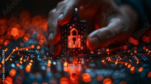 Cyber security concept with a key on a circuit board photo